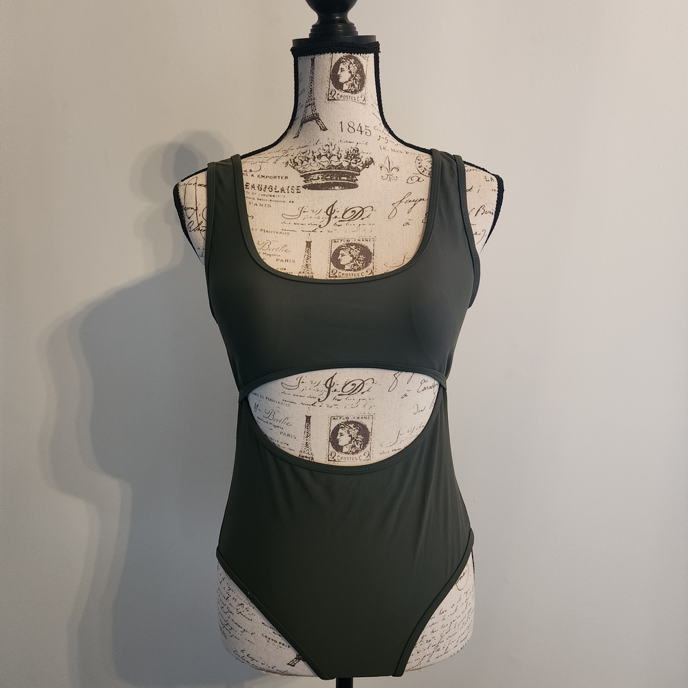 Cutout One-Piece Swimsuit in Olive Green